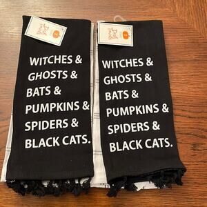 Set of 4 Halloween Dish Hand Towels Black White NWT